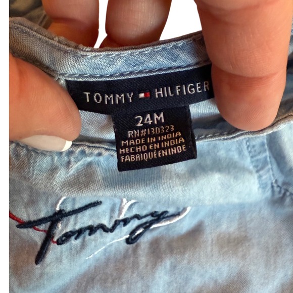 Tommy Hilfiger Chambray Dress 24M Hearts Ruffle Sleeves‎ Red White Blue - Picture 4 of 7
